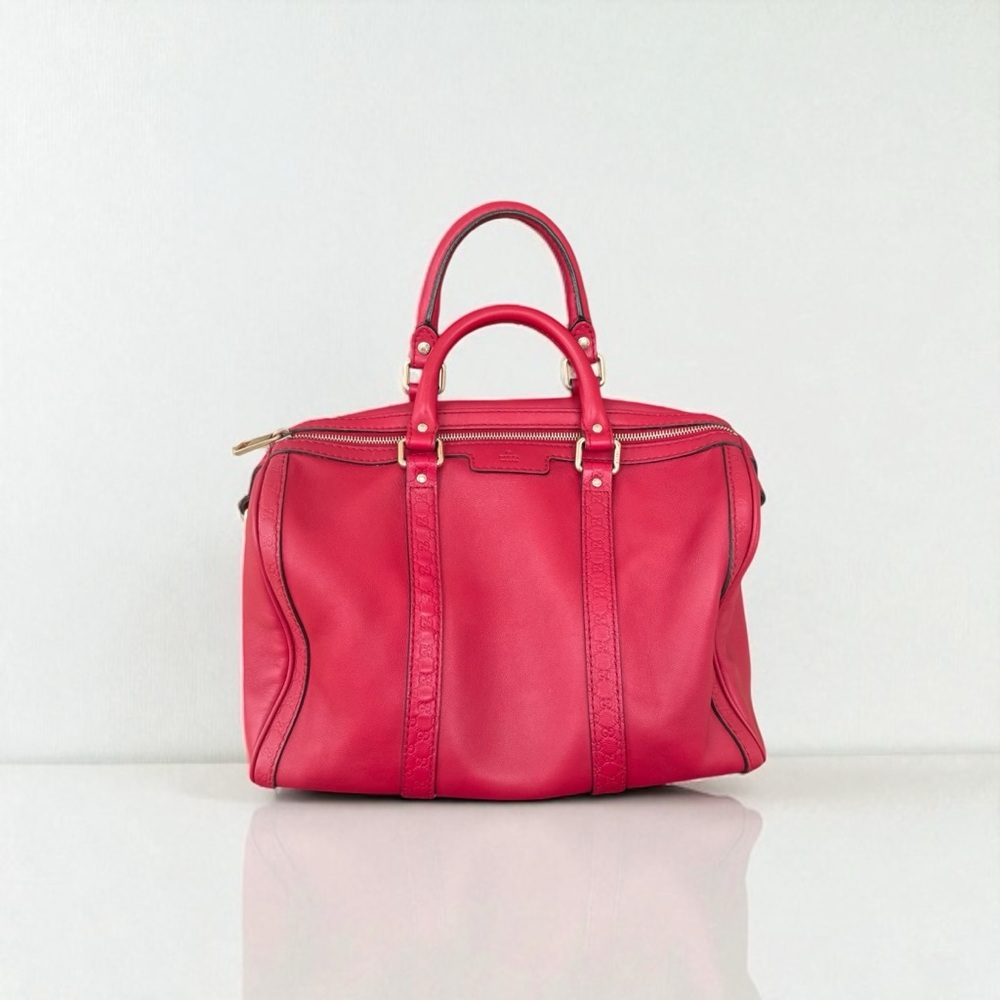 SOLD Gucci Joy Boston Bag Red Guccissima Trim Leather